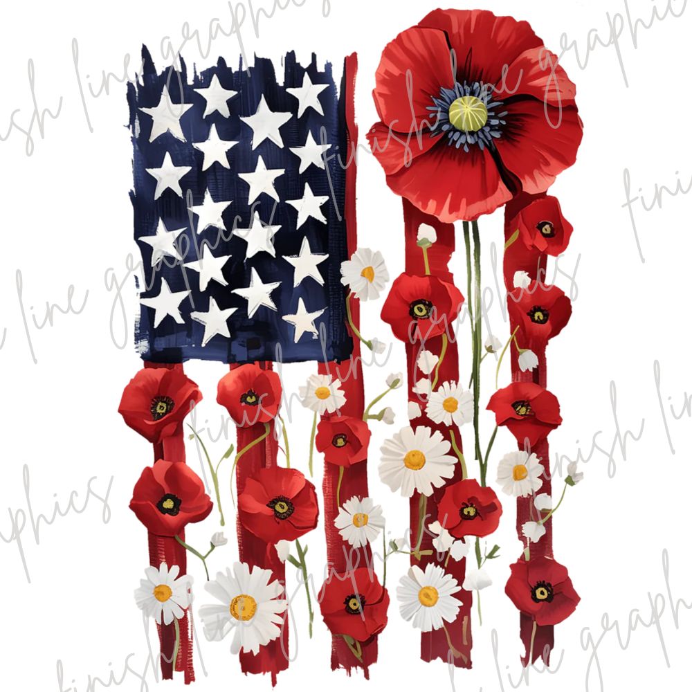 America Boho Floral Flag