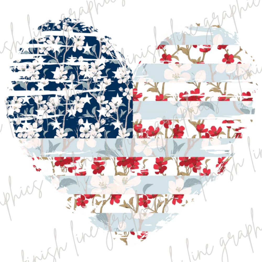 American Flag Heart With Cherry Blossoms