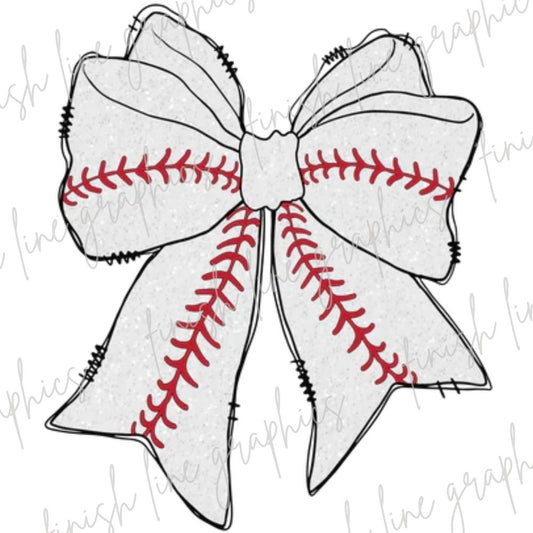 Baseball Bow Glitter Lines