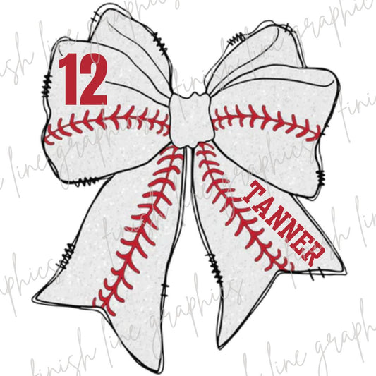 Baseball Bow Glitter Lines