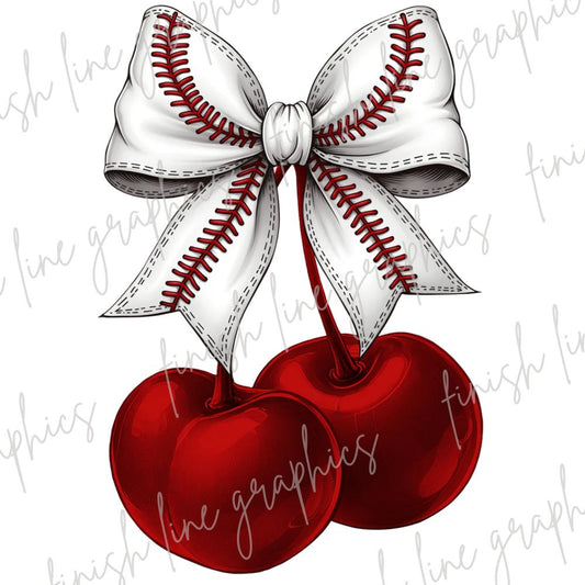 Baseball Bow with Cherries