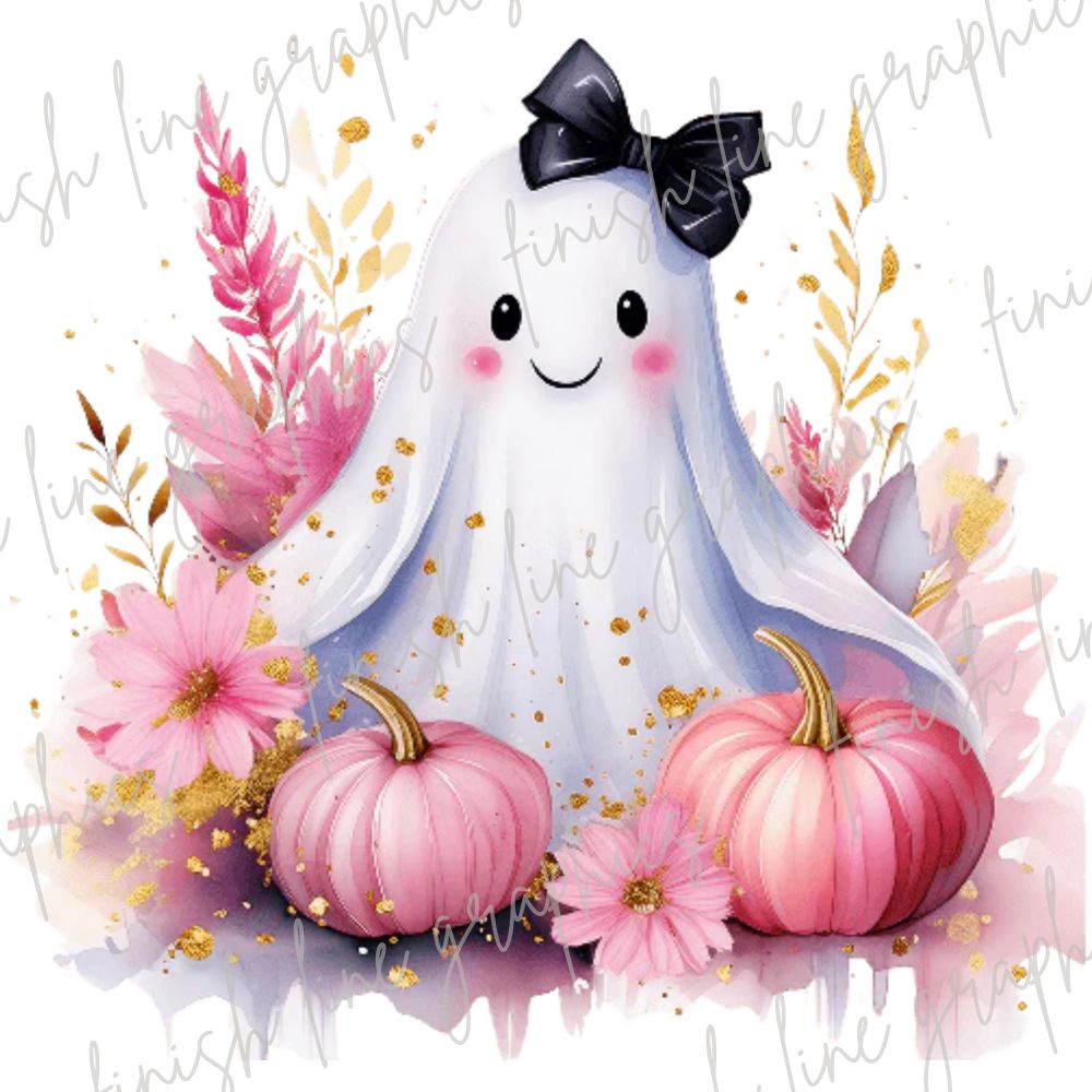 Ghost With Pink Pumpkin 1 Halloween