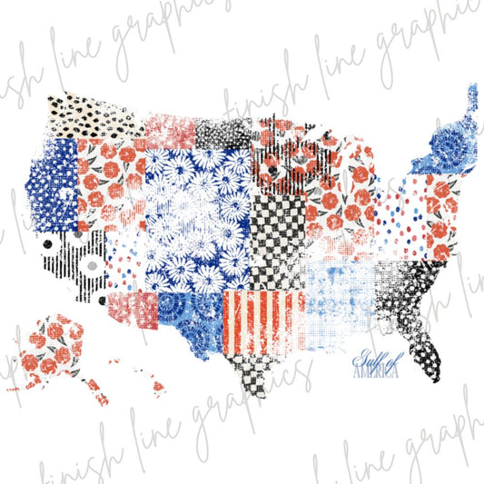 Gulf of America Map In Red White And Blue Stars and Stripes