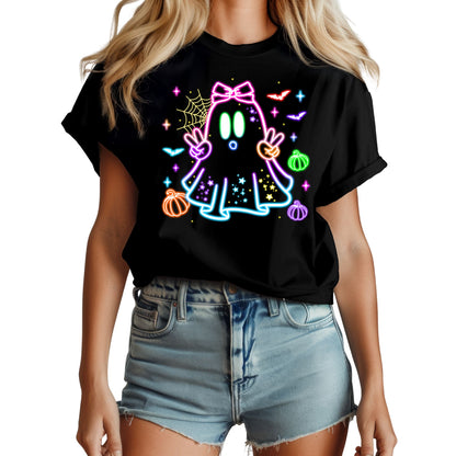 Neon Ghost with Bat Halloween