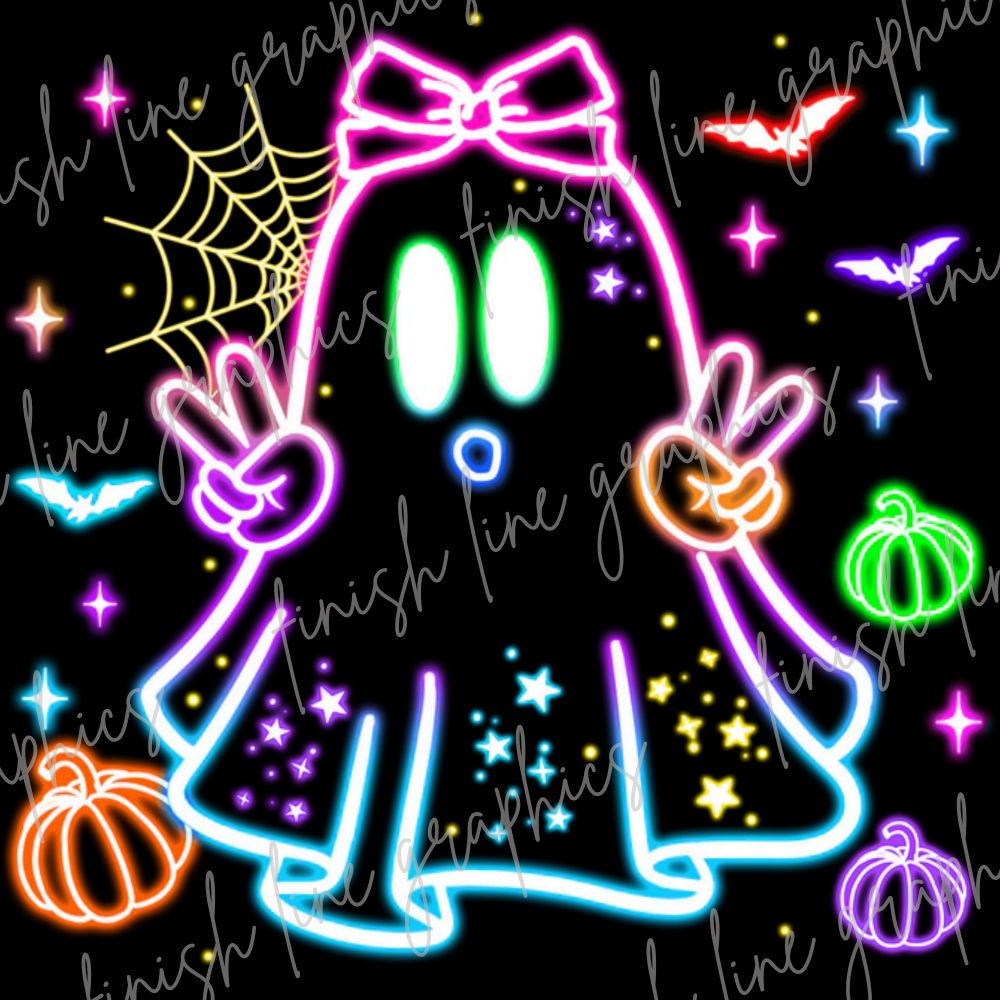 Neon Ghost with Bat Halloween